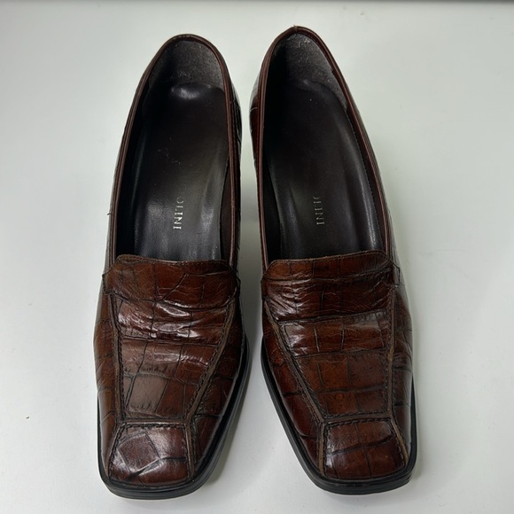 Vintage Enzo Angiolini cognac croc leather heeled loafer - Picture 3 of 12